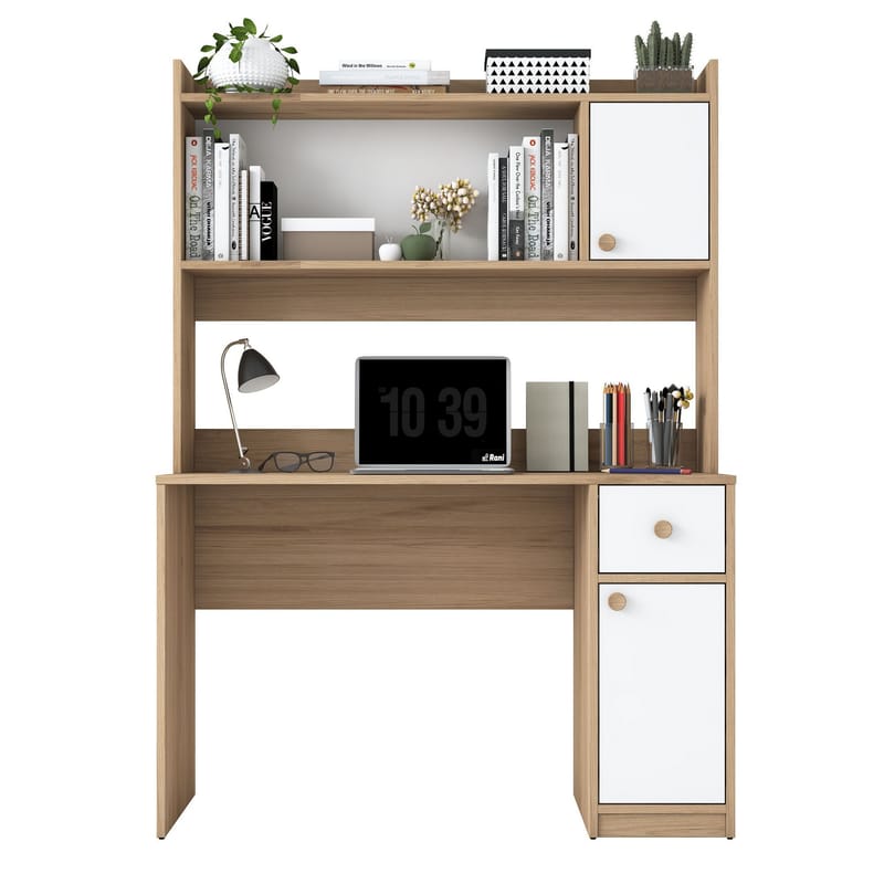 Skrivebord og bogreol Wallxpert Dara (120 x 166 x 50 cm) Valnød Hvid - Valnød og hvid - Møbler - Borde - Kontorbord - Skrivebord