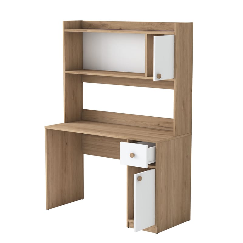 Skrivebord og bogreol Wallxpert Dara (120 x 166 x 50 cm) Valnød Hvid - Valnød og hvid - Møbler - Borde - Kontorbord - Skrivebord