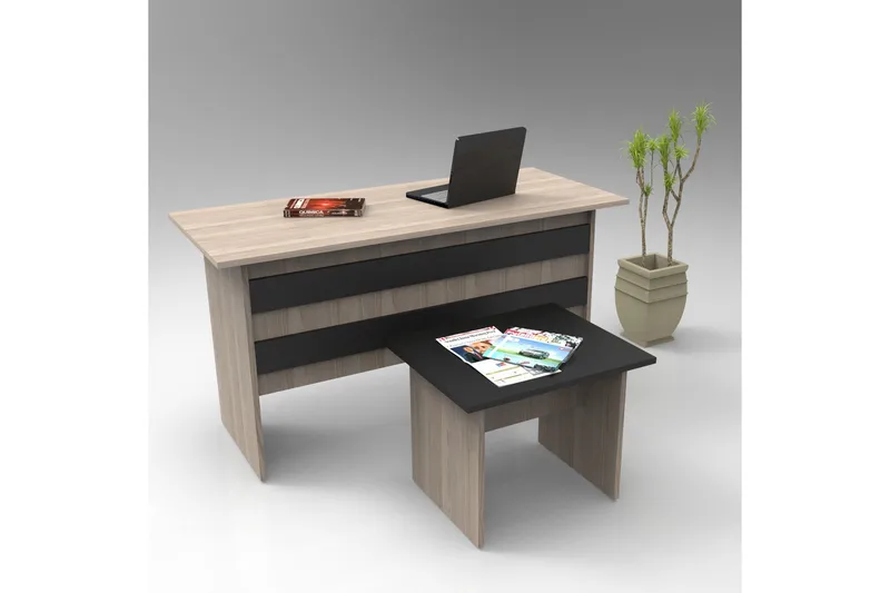 Okani Skrivebord 140 cm med Fodskammel - Natur / sort - Møbler - Borde - Kontorbord - Skrivebord