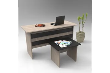 Okani Skrivebord 140 cm med Fodskammel - Natur / sort - Møbler - Borde - Kontorbord - Skrivebord