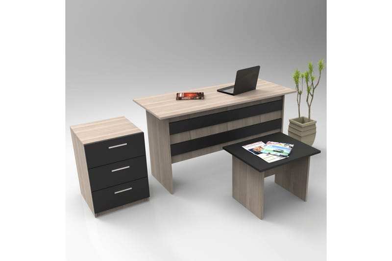 Okani skrivebord 140 cm med Opbevaring og Fodskammel - Natur / sort - Møbler - Borde - Kontorbord - Skrivebord
