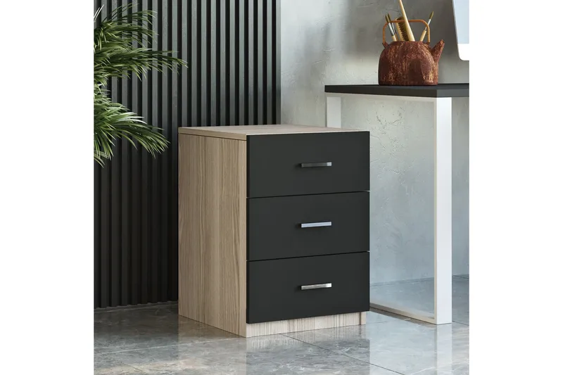 Okani skrivebord 140 cm med Opbevaring og Fodskammel - Natur / sort - Møbler - Borde - Kontorbord - Skrivebord