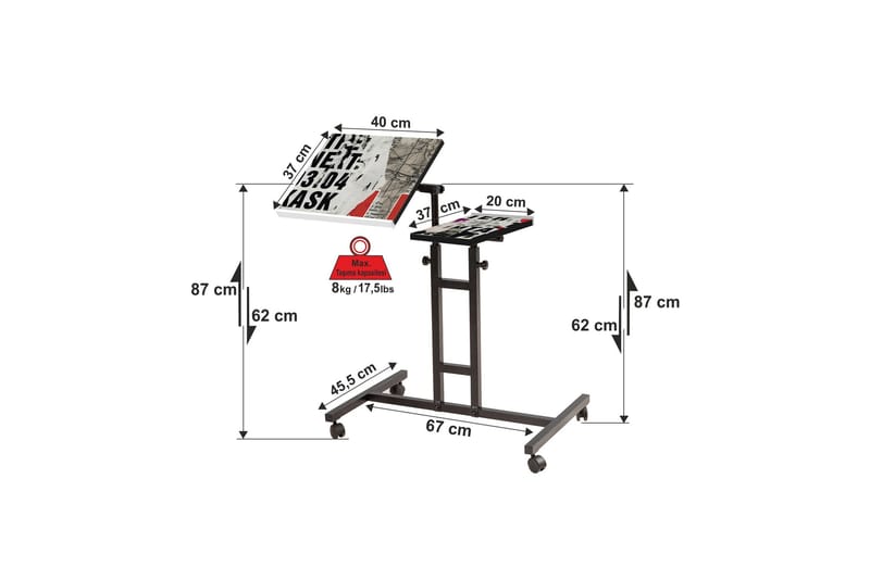 Ollier Ståskrivebord 67 cm - Hvid/Sort - Møbler - Borde - Kontorbord - Skrivebord - hæve-sænke-bord