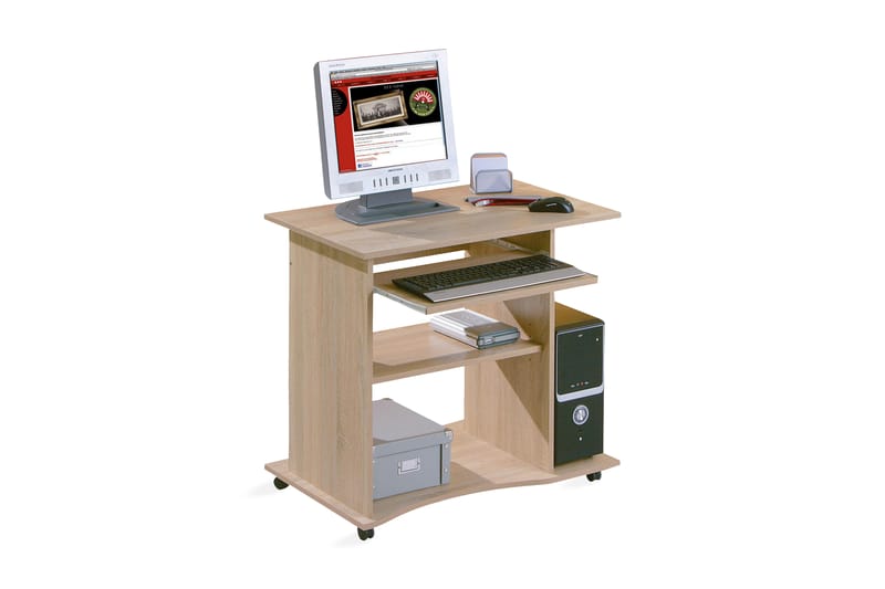 Palatia Computerbord 80 cm med Opbevaring Hylder på Hjul - Lyse Egefarvet - Skrivebord