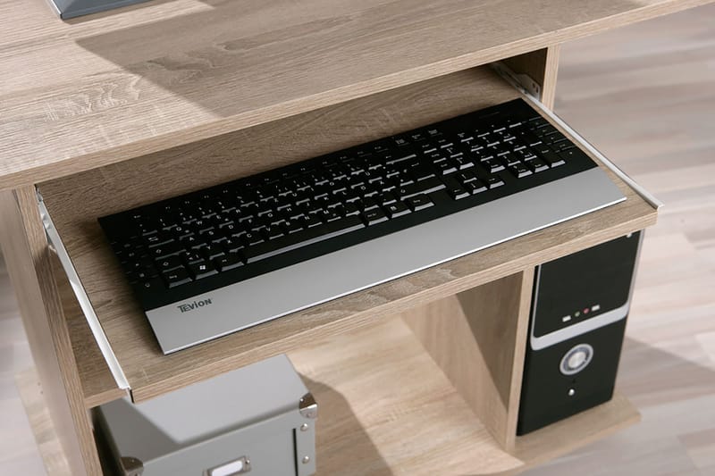 Palatia Computerbord 80 cm med Opbevaring Hylder på Hjul - Lyse Egefarvet - Møbler - Borde - Kontorbord - Skrivebord