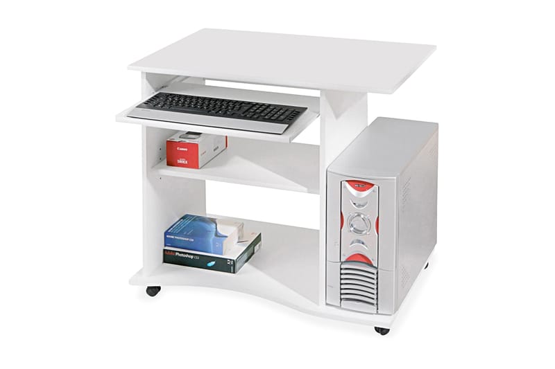 Palatia Computerbord 80 cm med Opbevaring Hylder på Hjul - Hvid - Skrivebord
