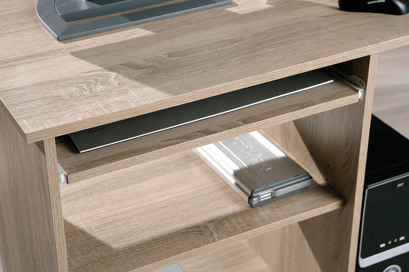 Palatia Computerbord 80 cm med Opbevaring Hylder på Hjul - Lyse Egefarvet - Møbler - Borde - Kontorbord - Skrivebord