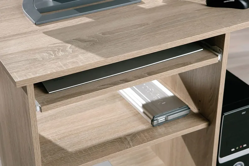 Palatia Computerbord 80 cm med Opbevaring Hylder på Hjul - Lyse Egefarvet - Møbler - Borde - Kontorbord - Skrivebord