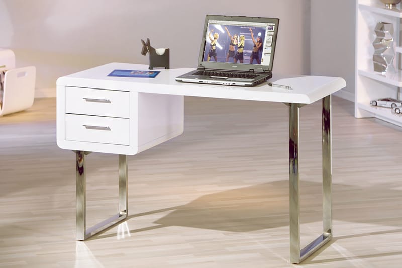 Pallas Skrivebord 120 cm med Opbevaring 2 Skuffer - Hvid/Krom - Møbler - Borde - Kontorbord - Skrivebord