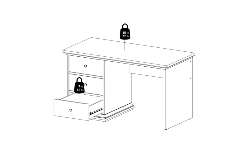 Paris Skrivebord 130 cm - Hvid - Møbler - Borde - Kontorbord - Skrivebord
