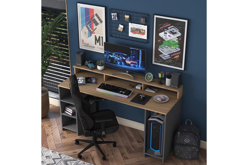 Parsant Skrivebord 160 cm - Valnød finér/Antracit - Møbler - Borde - Kontorbord - Skrivebord