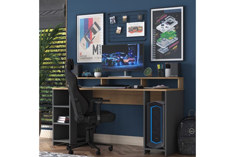 Parsant Skrivebord 160 cm - Valnød finér/Antracit - Møbler - Borde - Kontorbord - Skrivebord