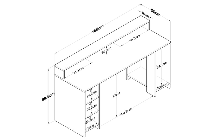 Parsant Skrivebord 160 cm - Valnød finér/Antracit - Skrivebord