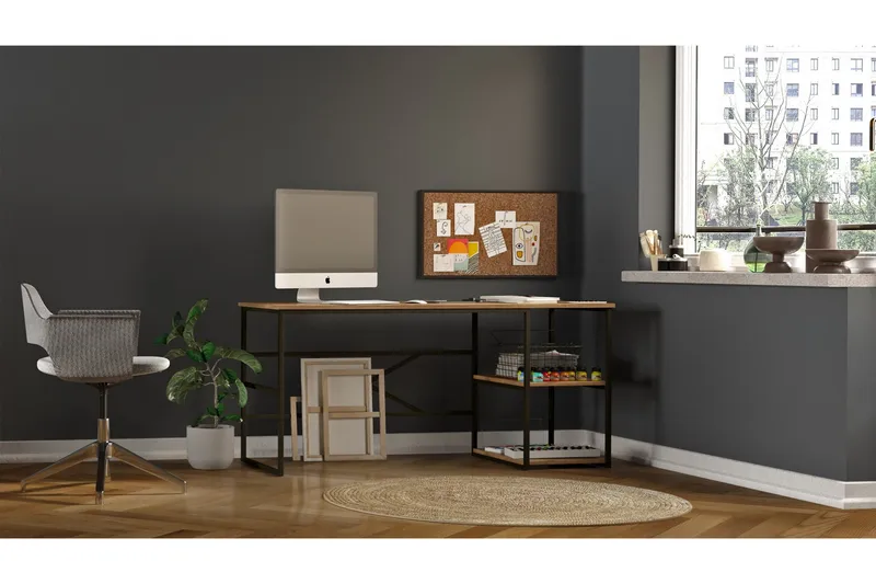 Parythe Skrivebord 160x75x160 cm med opbevaring - Grøn - Møbler - Borde - Kontorbord - Skrivebord