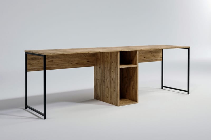 Pellafol Skrivebord 140 cm med Opbevaring Hylder - Natur/Sort - Møbler - Borde - Kontorbord - Skrivebord