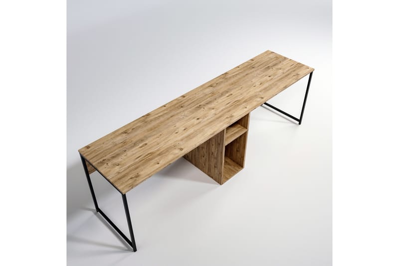 Pellafol Skrivebord 140 cm med Opbevaring Hylder - Natur/Sort - Møbler - Borde - Kontorbord - Skrivebord