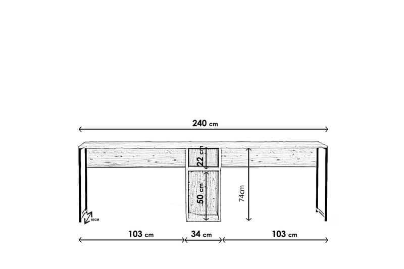 Pellafol Skrivebord 140 cm med Opbevaring Hylder - Natur/Sort - Møbler - Borde - Kontorbord - Skrivebord