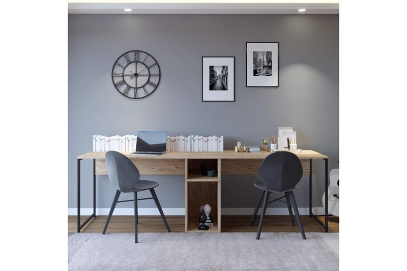 Pellafol Skrivebord 140 cm med Opbevaring Hylder - Natur/Sort - Møbler - Borde - Kontorbord - Skrivebord