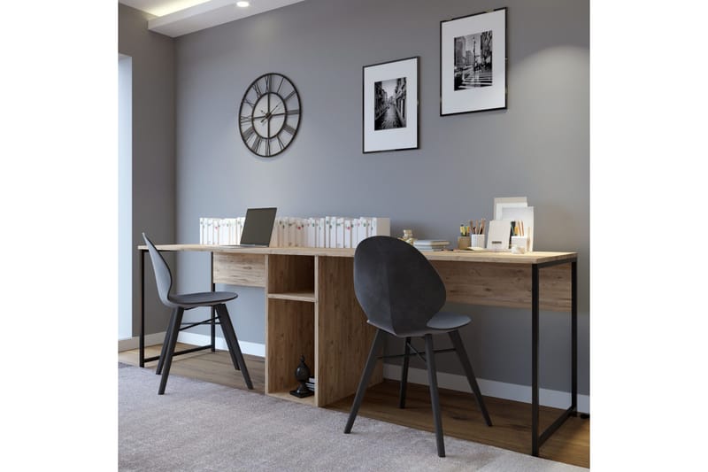 Pellafol Skrivebord 140 cm med Opbevaring Hylder - Natur/Sort - Møbler - Borde - Kontorbord - Skrivebord