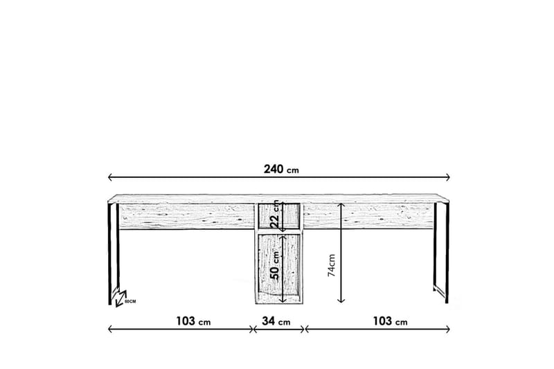 Pellafol Skrivebord 140 cm med Opbevaring Hylder - Natur/Sort - Møbler - Borde - Kontorbord - Skrivebord