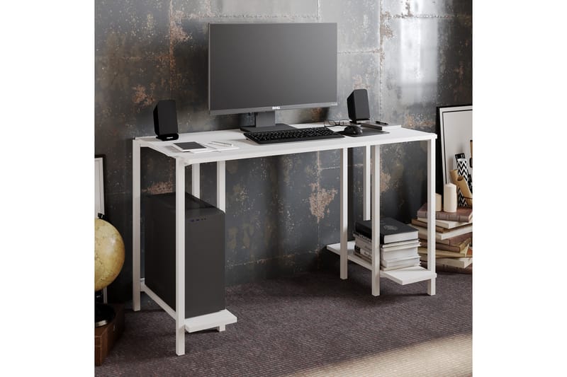Pinnarp Skrivebord 125 cm med Opbevaring 2 Hylder - Hvid - Møbler - Borde - Kontorbord - Skrivebord