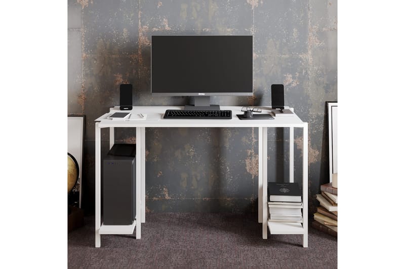 Pinnarp Skrivebord 125 cm med Opbevaring 2 Hylder - Hvid - Møbler - Borde - Kontorbord - Skrivebord