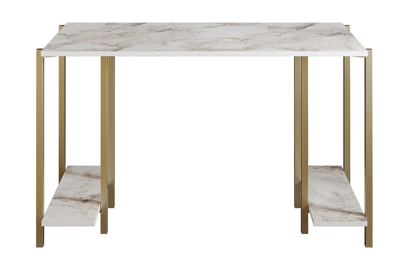 Pinnarp Skrivebord 125 cm med Opbevaring 2 Hylder Marmormøns - Hvid - Skrivebord