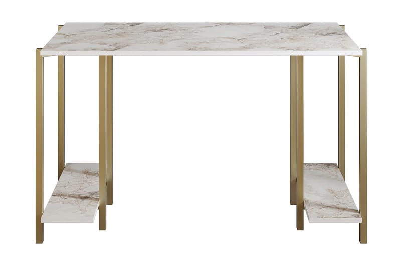 Pinnarp Skrivebord 125 cm med Opbevaring 2 Hylder Marmormøns - Hvid - Møbler - Borde - Kontorbord - Skrivebord