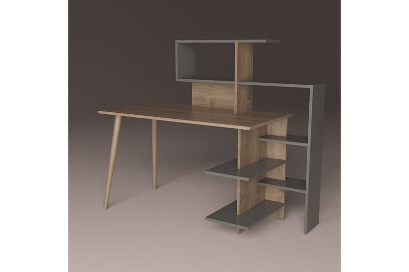 Priyas Skrivebord 141,8x121,4x141,8 cm med opbevaring - Antracit/Brun - Skrivebord