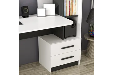 Puijas Skrivebord 120 cm med Opbevaring Skuffe+Hylder+Væghyl - Hvid/Sort - Møbler - Borde - Kontorbord - Skrivebord