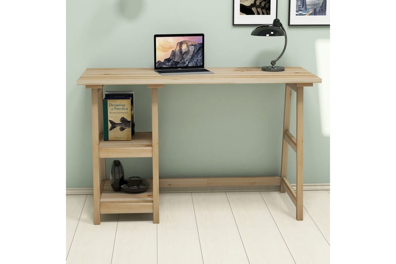 Puqa Design Skrivebord 120 cm med Opbevaring 2 Hylder - Lyst Træ - Møbler - Borde - Kontorbord - Skrivebord
