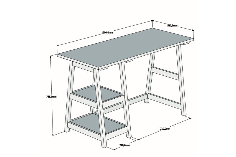 Puqa Design Skrivebord 120 cm med Opbevaring 2 Hylder - Lyst Træ - Møbler - Borde - Kontorbord - Skrivebord