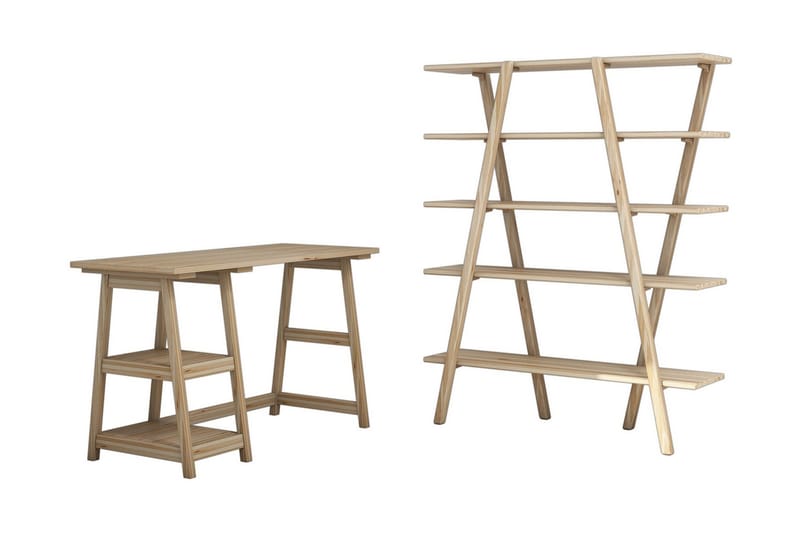 Puqa Design Skrivebord 120 cm med Opbevaring Hylder - Lyst Træ - Møbler - Borde - Kontorbord - Skrivebord