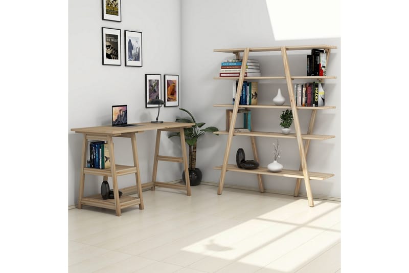Puqa Design Skrivebord 120 cm med Opbevaring Hylder - Lyst Træ - Møbler - Borde - Kontorbord - Skrivebord