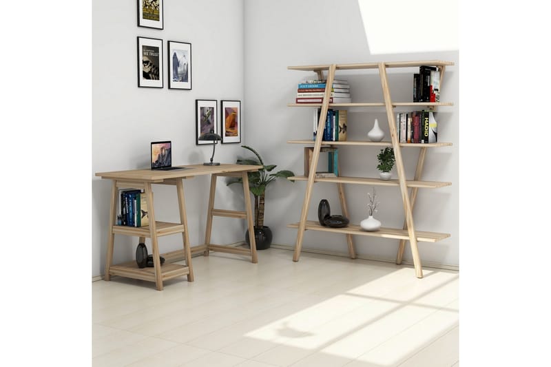 Puqa Design Skrivebord 120 cm med Opbevaring Hylder - Lyst Træ - Skrivebord