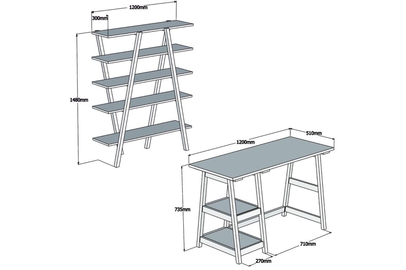 Puqa Design Skrivebord 120 cm med Opbevaring Hylder - Lyst Træ - Skrivebord