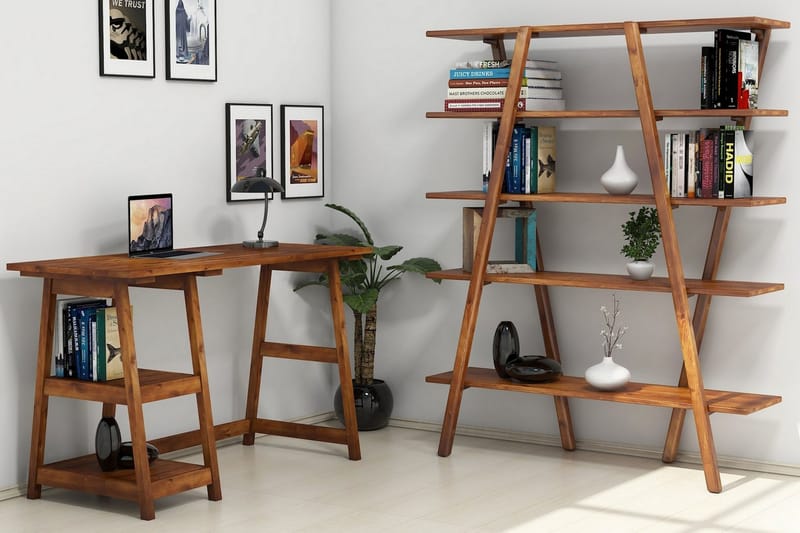 Puqa Design Skrivebord 120 cm med Opbevaring Hylder - Valnøddebrun - Møbler - Borde - Kontorbord - Skrivebord