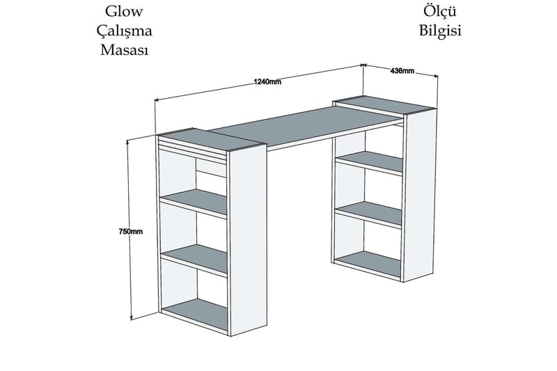 Puqa Design Skrivebord 124 cm med Opbevaring Hylder - Valnøddebrun/Hvid - Skrivebord