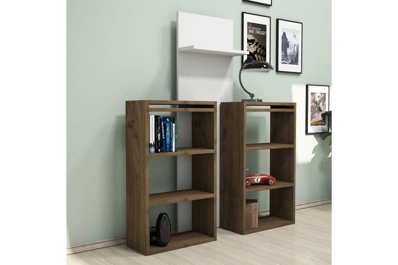 Puqa Design Skrivebord 124 cm med Opbevaring Hylder - Valnøddebrun/Hvid - Møbler - Borde - Kontorbord - Skrivebord