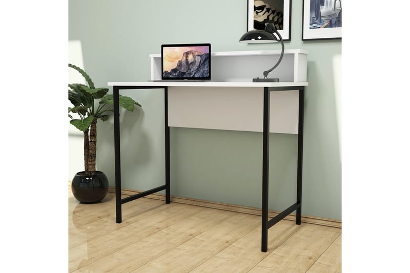 Puqa Design Skrivebord 90 cm med Opbevaring Hylde - Hvid/Sort - Skrivebord