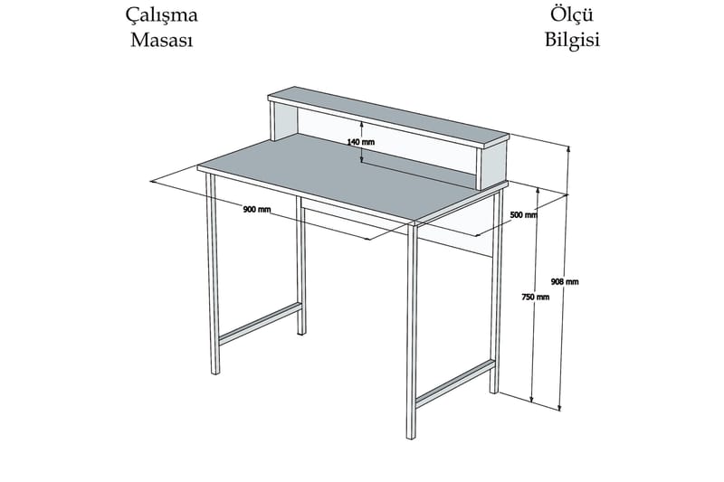 Puqa Design Skrivebord 90 cm med Opbevaring Hylde - Valnøddebrun/Sort - Møbler - Borde - Kontorbord - Skrivebord