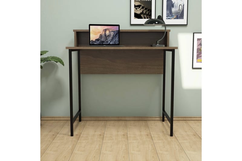Puqa Design Skrivebord 90 cm med Opbevaring Hylde - Valnøddebrun/Sort - Møbler - Borde - Kontorbord - Skrivebord
