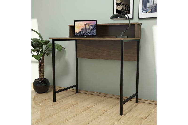 Puqa Design Skrivebord 90 cm med Opbevaring Hylde - Valnøddebrun/Sort - Møbler - Borde - Kontorbord - Skrivebord