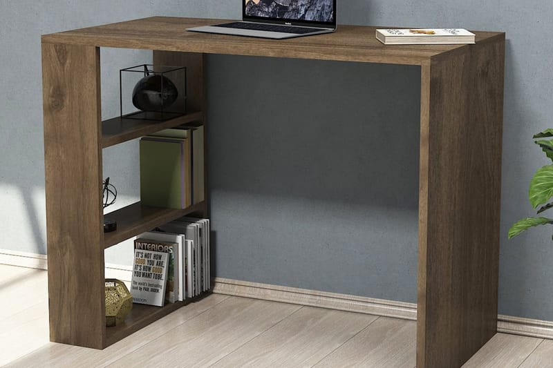 Puqa Design Skrivebord 90 cm med Opbevaring Hylder - Valnøddebrun - Skrivebord