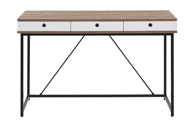 Quivoz Skrivebord 120 cm med Opbevaring 3 Skuffer - Lysebrun/Hvid/Sort - Møbler - Borde - Kontorbord - Skrivebord