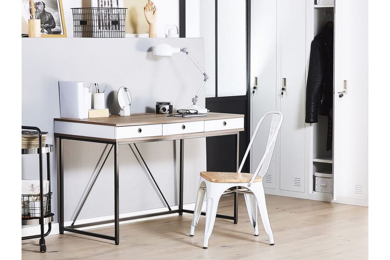 Quivoz Skrivebord 120 cm med Opbevaring 3 Skuffer - Lysebrun/Hvid/Sort - Møbler - Borde - Kontorbord - Skrivebord