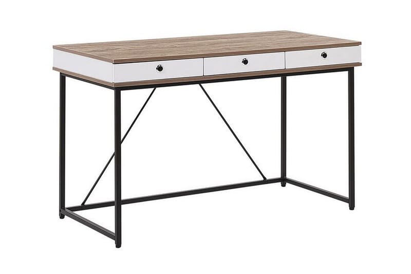Quivoz Skrivebord 120 cm med Opbevaring 3 Skuffer - Lysebrun/Hvid/Sort - Møbler - Borde - Kontorbord - Skrivebord