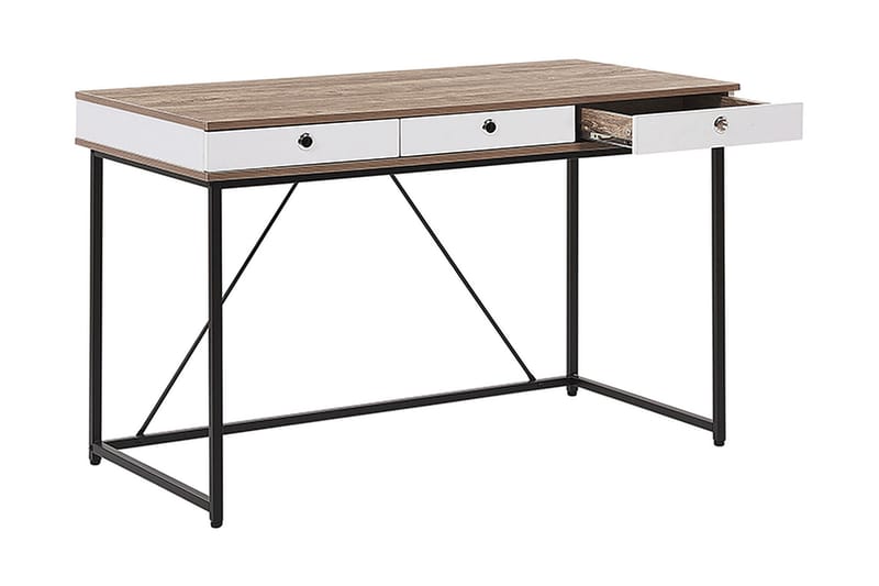 Quivoz Skrivebord 120 cm med Opbevaring 3 Skuffer - Lysebrun/Hvid/Sort - Møbler - Borde - Kontorbord - Skrivebord