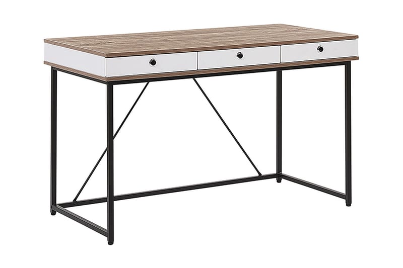 Quivoz Skrivebord 120 cm med Opbevaring 3 Skuffer - Lysebrun/Hvid/Sort - Møbler - Borde - Kontorbord - Skrivebord