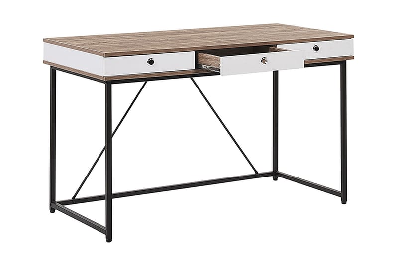 Quivoz Skrivebord 120 cm med Opbevaring 3 Skuffer - Lysebrun/Hvid/Sort - Møbler - Borde - Kontorbord - Skrivebord